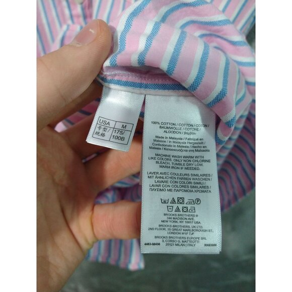 Brooks Brothers Shirt Men Medium Pink Striped Button Down Long Sleeve Red Fleece - Picture 7 of 8